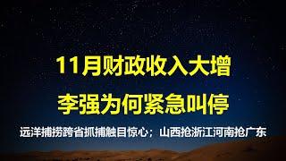 11月财政收入增11%，非税收入增40.4%；经济恶化，远洋捕捞、跨省抓捕触目惊心，国务院紧急叫停；山西抢劫浙江，河南抢劫广东。