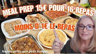 Meal prep: 15€ pour 16 repas soit  moins d'1€ le repas par personne. Défi petit budget !