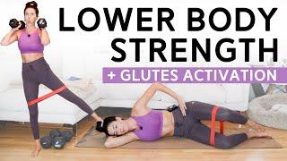 Lower Body Build a Combo Workout + Glutes Activation (35 Mins) - Weights + Band