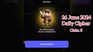 Hamster Kombat Daily Cipher Morse Code || 26/06/2024 || Claim 1,000,000 Coins Task Reward For ‼️