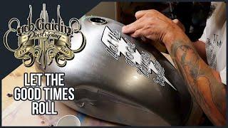 Pinstriping on Triumph gas tank