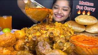 SPICY MUTTON FAT CURRY  SPICY MUTTON CURRY, HYDERABADI EGG KORMA WITH PURI AND RICE | EATING SHOW