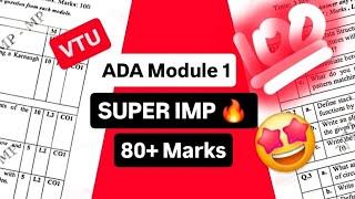 ADA MODULE 1 SUPER IMPORTANT| BCS401 MODEL PAPER SOLUTIONS + PASS PACKAGE | VTU 4th SEM CSE #vtu