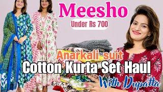 Meesho Cotton Kurti Pant Dupatta Haul l Meesho Anarkali Suit l Afghani Kurta Set #meesho #kurtaset