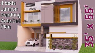 Full Home Design Plan 35 x 55 feet ||  11 x 17 Meter || Luxury Villa Lumion Rendring