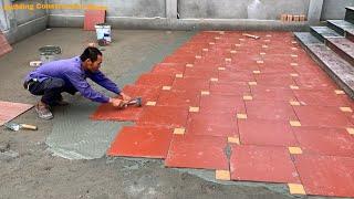 Professional Large Outdoor Playground Construction Workers Use Red Ceramic Tiles Size 50 x 50cm