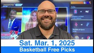 Free Picks (3-1-25) Saturday NCAA Men's College Basketball Daily Predictions - Today's NBA Plays