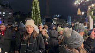    LONDON NEW YEAR'S EVE 2025, WALK AROUND BUSY CENTRAL LONDON HOURS BEFORE NEW YEAR. 4K HDR