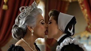 Mature Queen and maid  kiss passionately|lesbian