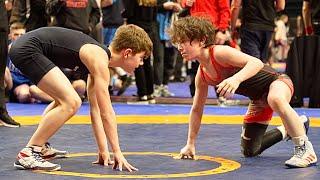 U13 Colton Strange (USA) vs Ömer Üney (GER) 38kg. Freestyle boys youth wrestling. B-cam-man