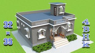 35 बाई 32 मे 4 कमरे का घर का नक्शा | 35×32 feet me 4bhk house plan and design | small house plan