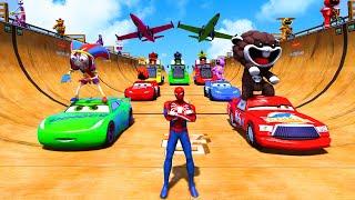 GTA V Epic New Stunt Race For Car Racing Challenge by Trevor and Shark | Spider-man and Mega Ramp