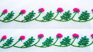 Hand Embroidery; Border line design; Lazy daisy/Flower stitch