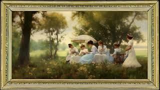 Floral Garden Picnic in Springtime, Vintage Realistic Oil Painting | Framed Art TV