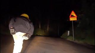 Downhill skateboarding at midnight in Jönköping