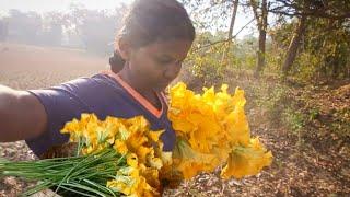 Village Life Cooking Eating Kaddu Pumpkin Flowers!@tusuzupuvlogs