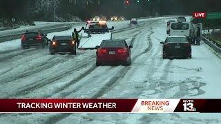 Cars stranded on US 280 in Alabama during winter storm