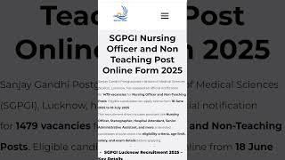 SGPGI Nursing Officer and Non Teaching Post Online Form 202#latest job#sarkariwala #sarkarijobhub