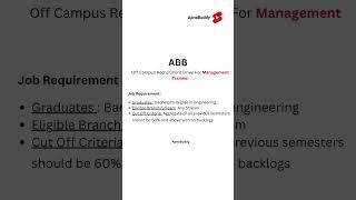 ABB Hiring Fresher as Management Trainee , BE/B.Tech Any Branch #jobs #shorts #trending #reels