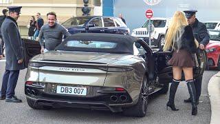 Billionaire Couple Arriving at Hotel de Paris in Monaco in Aston Martin DBS Cabrio!!