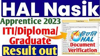 HAL Nasik Apprentice DV Merit 2023,  ITI, Diploma, Graduate HAL Nasik Document Verification 2023