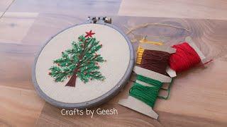 Hand Embroidery Christmas Tree for Beginners | DIY Christmas decorations | Holiday crafts Lesson 40