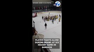 Player fights alone during brawl at ice hockey game in Bangkok