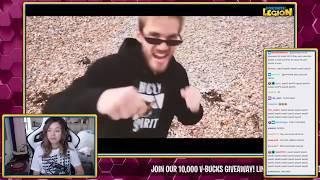 Pokimane react to bitch lasagna feat pewdiepie priceless 100subs giveaway