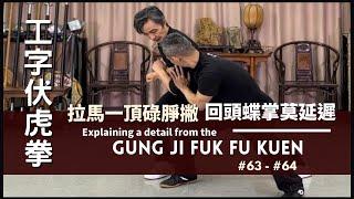 Explaining a detail from the  Gung Ji Fuk Fu Kuen #63-#64 工字伏虎拳 之 拉馬一頂碌㬹撇 回頭蝶掌莫延遲