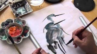 Paint Blue Herons in Sumi and Watercolor with Henry Li