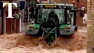 Tractor causes outrage as it drives through flooded Tenbury Wells high street