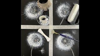 Как рисовать одуванчики акрилом. 4 техники. How to paint dandelions with acrylics.