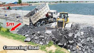 EP32.Amazing Skills Connecting Private To Public Road Operation By Dozer&Dump Truck Unloading Stones