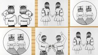 Best Friends Drawing Ideas - pencil sketch / Drawing Ideas for beginners / Friends Drawing Ideas Art