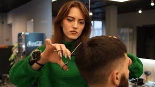 Lady Barber Daria Knows EXACTLY What He Needs - Smooth Scissors Haircut