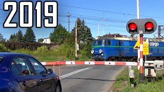 3 Freight Trains at Railroad Crossing in Laskowice Pomorskie | Polish railroad crossing