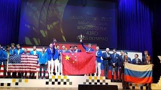 China, USA, Russia, Ukraine, Georgia - medal ceremony at the Batumi Chess Olympiad 2018