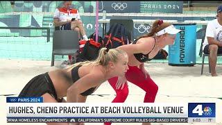 Sara Hughes, Kelly Cheng practice at beach volleyball venue