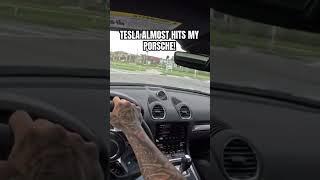 TESLA ALMOST HITS MY PORSCHE! #car #viralshorts #asmr #youtubeshorts #trending #yt #pov