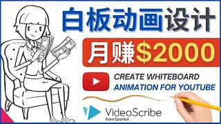 创建白板动画（WhiteBoard Animation）YouTube频道，月赚2000美元 - 不露脸，不录音，操作简单 - Videoscribe的使用方法