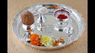 Silver Puja Thali Set | Diwali Pooja  Silver Gifts | Diya Bell Kalash Kumkum Katori | Buy Link  