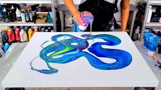 My BIGGEST Paint and Water Double Straight Pour Yet! - Acrylic Pouring - Fluid Art