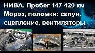 Нива. Пробег 147 420 км. Мороз, поломки: сапун, сцепление, вентиляторы.