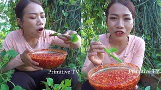 Primitive TV, Wow eating ivy with chili sauce Yummy!!