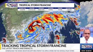 FRANCINE (10pm MON): Expected to become a Hurricane early Tuesday