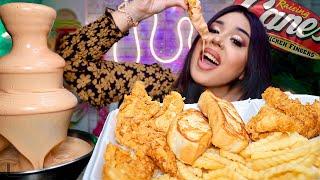 RAISING CANES SAUCE FOUNTAIN  Fried Chicken Tenders,Crinkle Cut Fries,Toast Box Combo MUKBANG ASMR