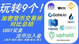 玩转9个加密货币交易所，助你币行天下！USDT买卖，人民币港币新元英镑欧元美元出入金，Kraken|币安|OKX|Gate.io|火币|CEX.io|Nexo|Uphold|Currency