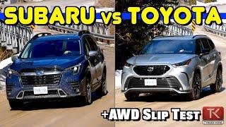 2023 Subaru Ascent vs Toyota Highlander - Symmetrical AWD vs Torque Vectoring AWD Slip Test!