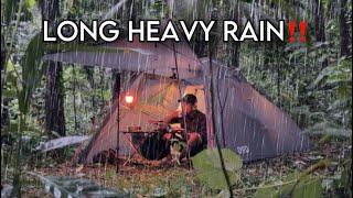 STRUGGLE IN LONG HEAVY RAIN‼️SOLO CAMPING HEAVY RAIN WITH UMBRELLA TENT