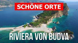 Reise entlang der Riviera von Budva | Tourismus, Strände, Urlaub | Drohne 4k Video | Montenegro